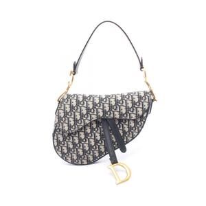 Christian Dior SADDLE Oblique Handbag Canvas Leather Navy Blue Beige